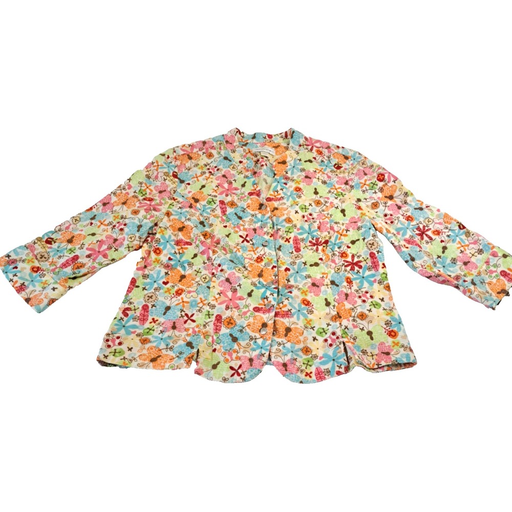 christopher & banks Floral Jacket Womens L Scalloped Hem Cottage Spring Feminine